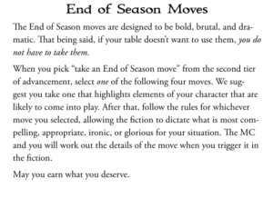 A screenshot from page 181 of the SCUP rulebook, for the "End of Season Moves" section.